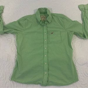 HOLLISTER Girls Size Small Green White Plaid Button Down Shirt Top Pre-Owned.